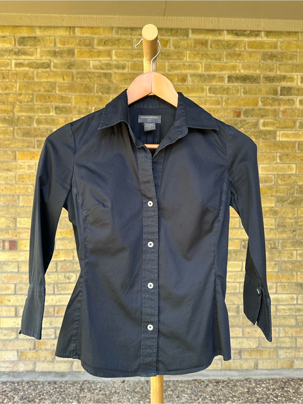 Banana Republic Black 3/4 Sleeve Tailored Petite Shirt